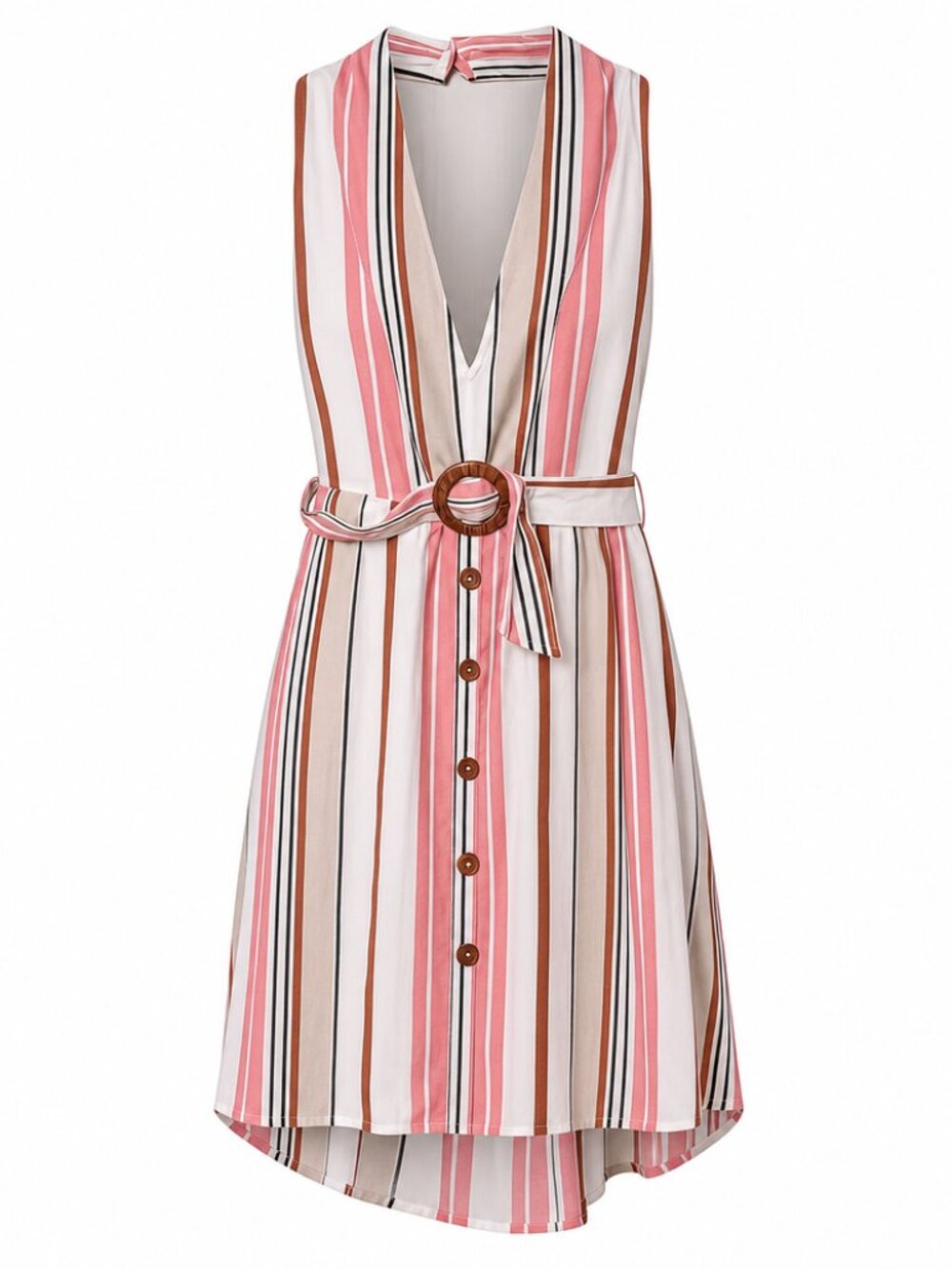ASOS NWT Festival Summer Linen Blend Neutral Striped Halter Dress Size 14